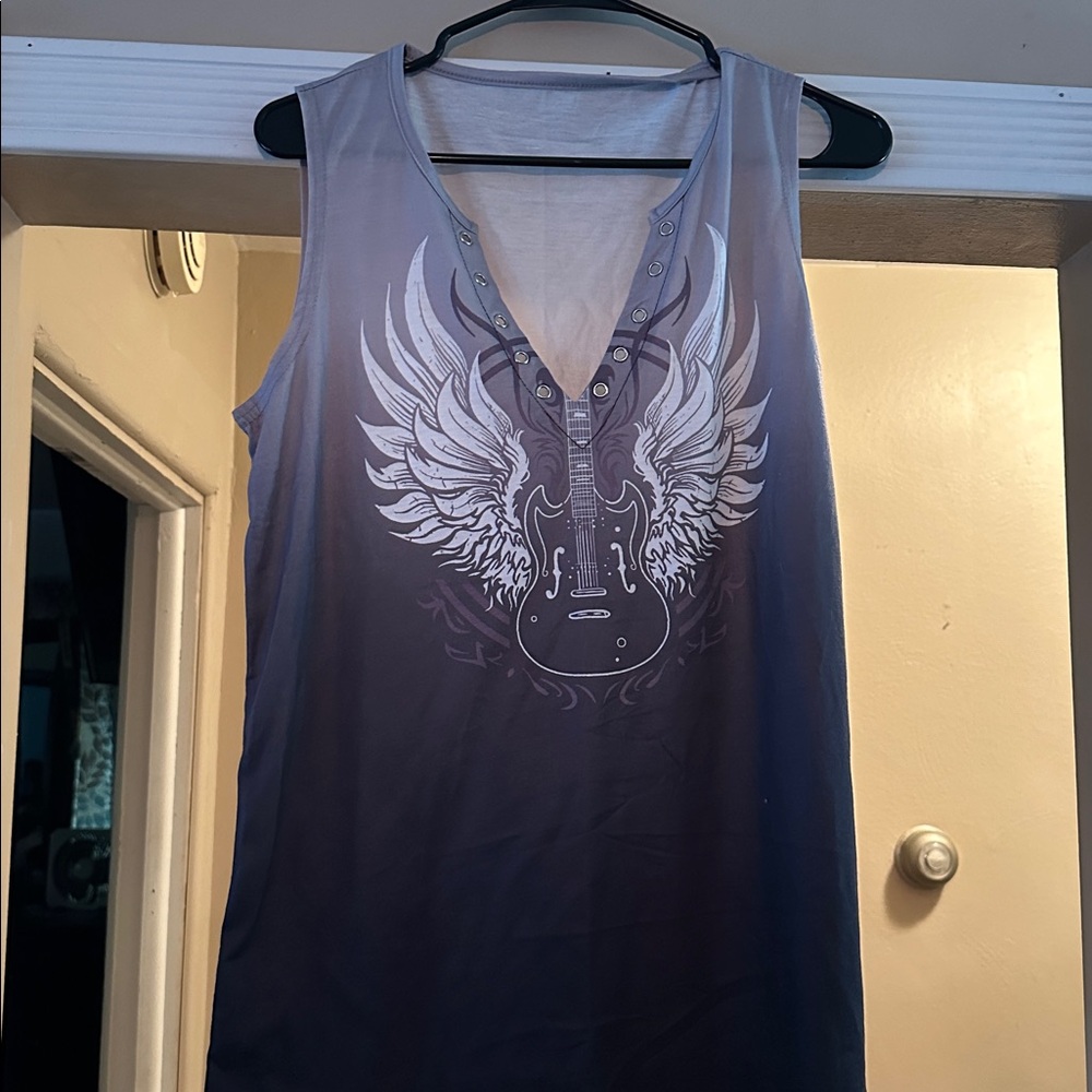 Blue and Grey Graphic Tank Top